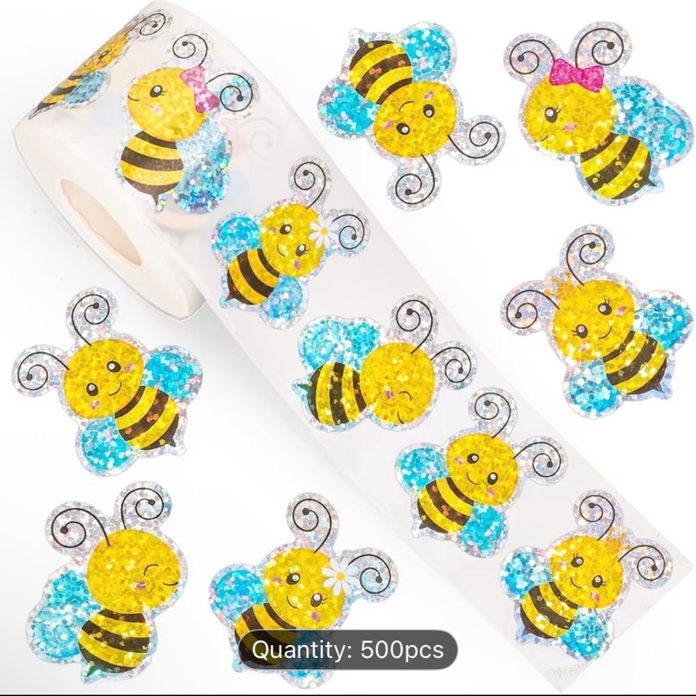 500 Glittery Bee Sticker Roll